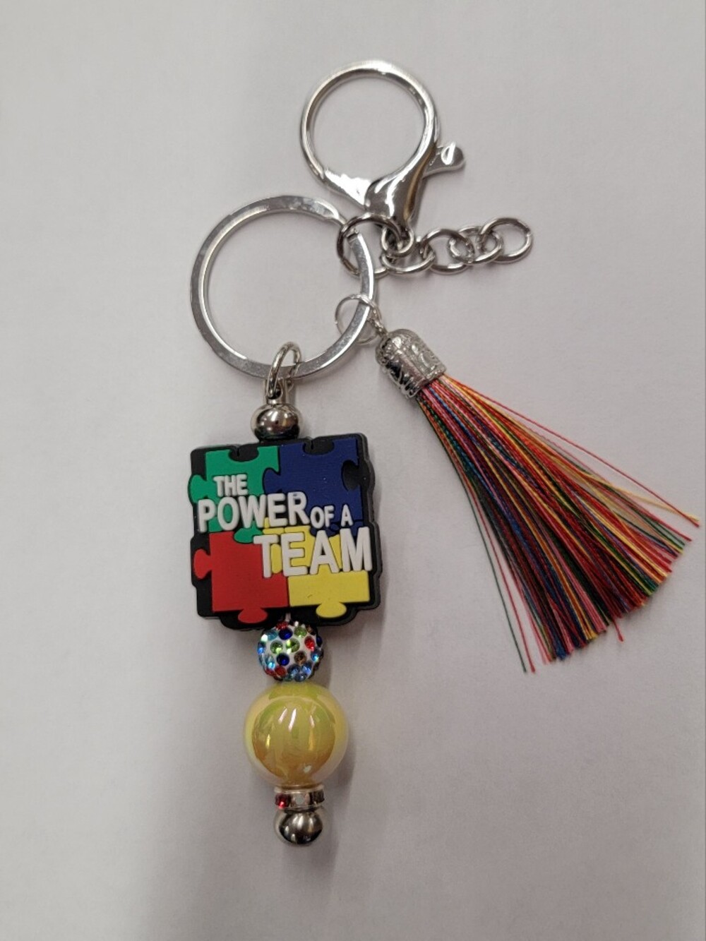 Austism Support Multicolor Puzzle Piece Keychain - "The Power of a Team"